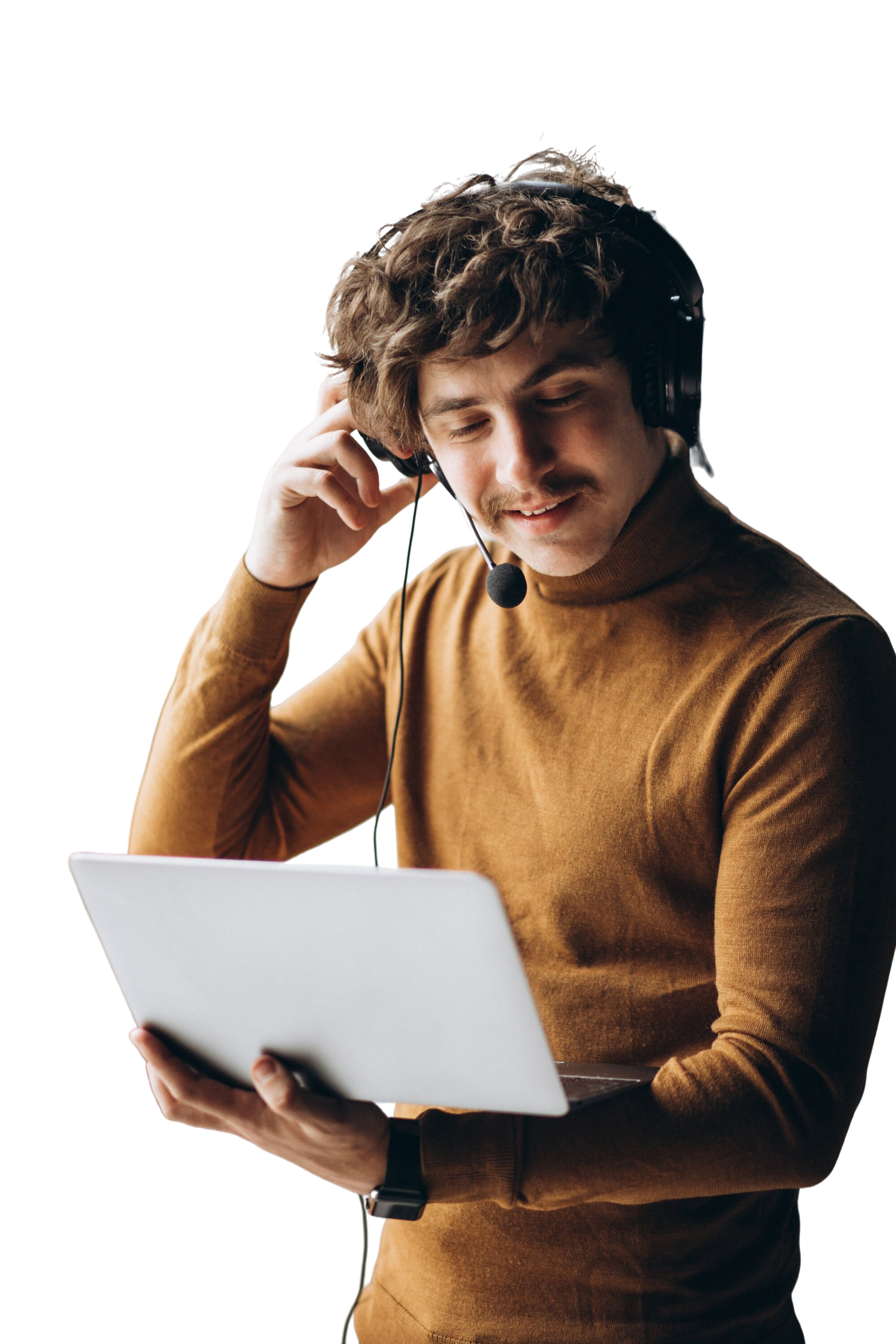 Uomo che chiede supporto con il pc
